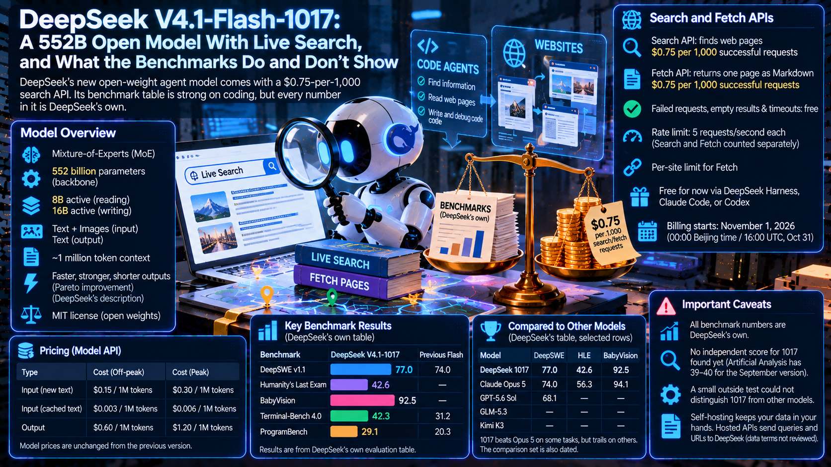 DeepSeek V4.1-Flash-1017: A 552B Open Model With Live Search, and What the Benchmarks Do and Don't Show
