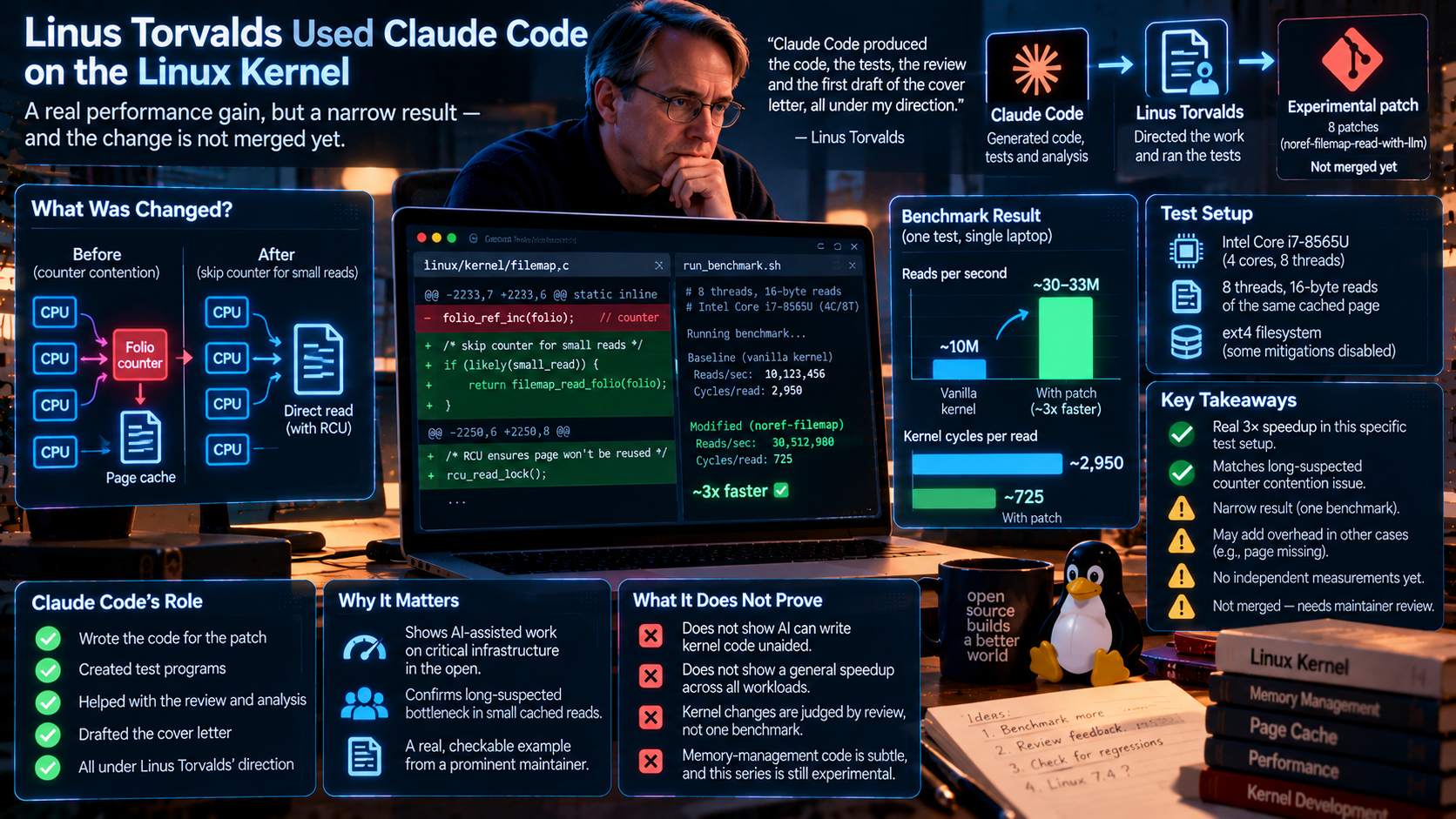 Linus Torvalds Used Claude Code on the Kernel. What the Benchmark Does and Doesn't Prove